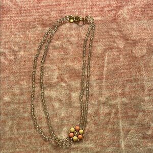 J. Crew Silver and Pink Necklace with Intricate Design
